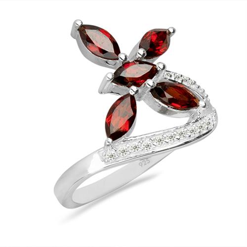 BUY 925 STERLING SILVER NATURAL GARNET GEMSTONE FLOWER  RING